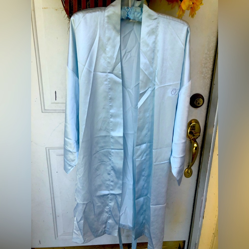 Christian Dior light baby blue robe. Dolce & Gabbana sample perfume